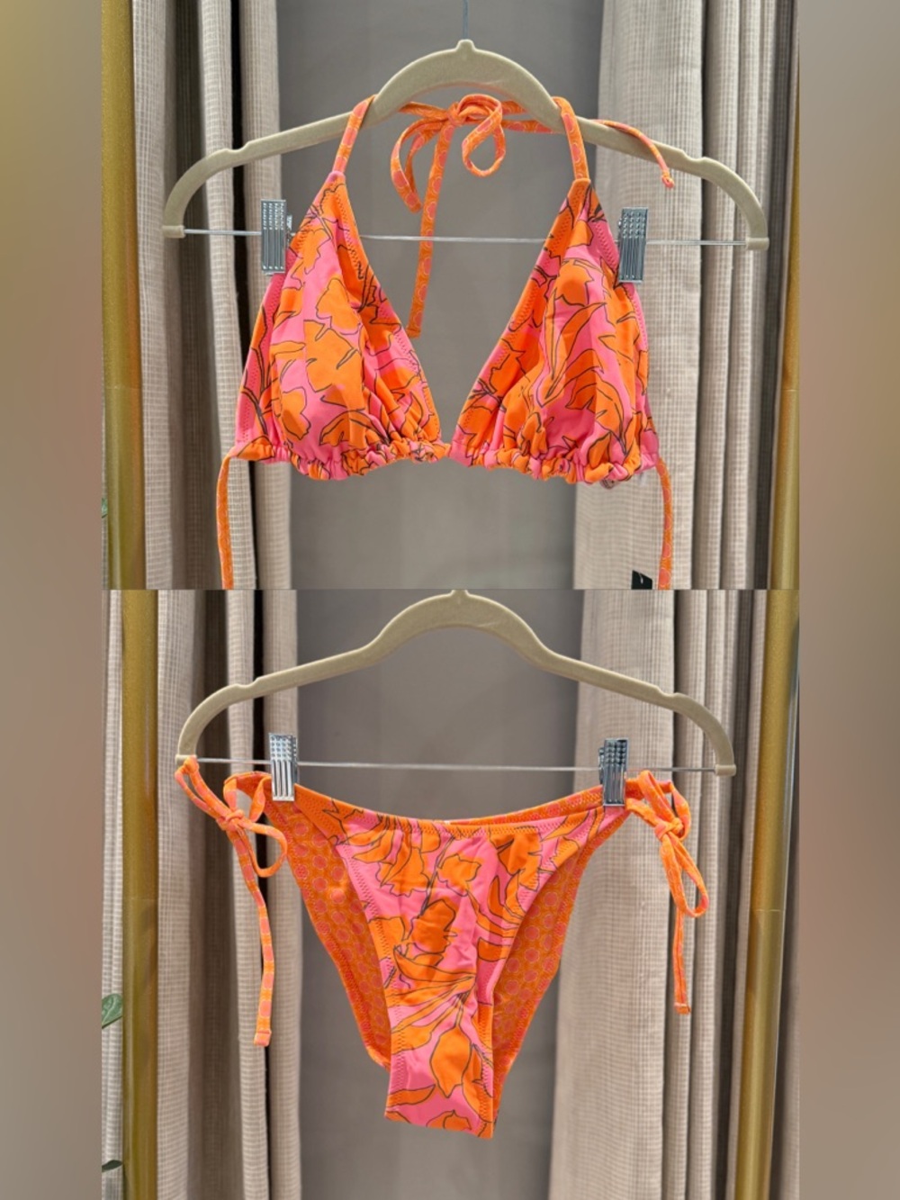 NWT REVERSIBLE wild fable Pink and Orange Floral Tie Bikini Set